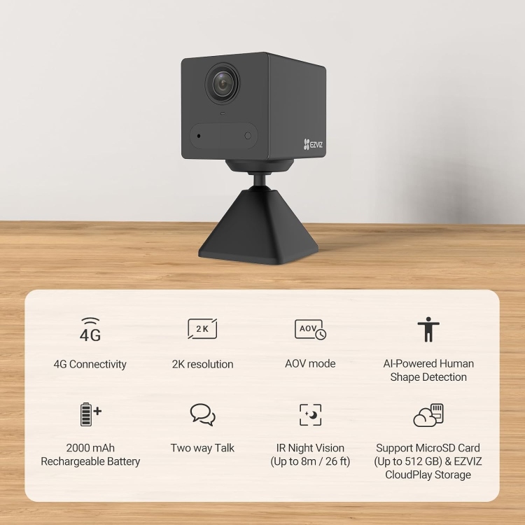 EZVIZ CB2 2K SIM 4G INDOOR  -BATTERY 2000 MAH - (UP TO 512GB)