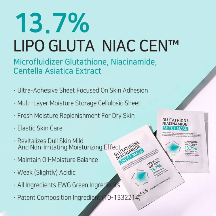 APLB Glutathione Niacinamide Sheet Mask  ماسك ورقي لترطيب وتفتيح البشرة 