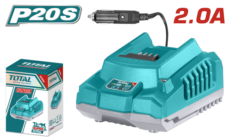 شاحن بطارية ليثيوم أيون P20S للسيارة – بمدخل 12–24 فولت DC من توتال (TFCLI2012)