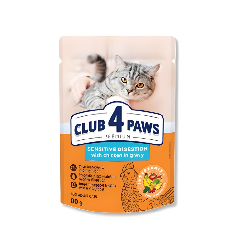 Club 4 paws ويت فود القطط للمعدة الحساسة بالدجاج مع المرق 