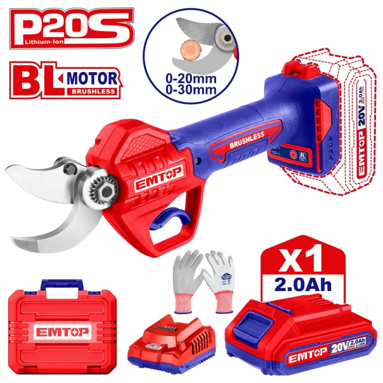 مقص تقليم زراعي شحن جديد مع بطاريه و شاحن 20v  يقطع (20 /30 MM) ELSL203051    Brushless Motor