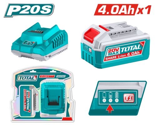 بطاريه 20 فولت مع شاحن 4 TOTAL TFBCPK1012