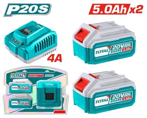 Total TFBCPK2513 طقم بطاريات 20 فولت 5 أمبير عدد 2 وشاحن
