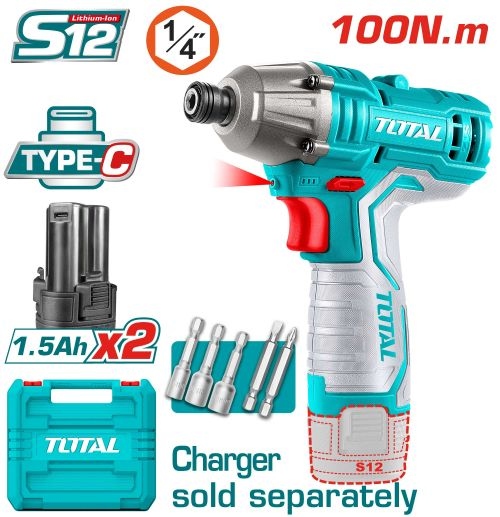 Total TIRLI12015 درل براغي شحن 12 فولت 100 نيوتن مع 2 بطارية  
