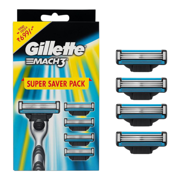 ماكنة مع  اربع رؤوس شفرات من جيليت ماتش ثري 