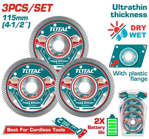 Total TAC511153 طقم دسكات قص 3 قطع 4.5 انش مسكر