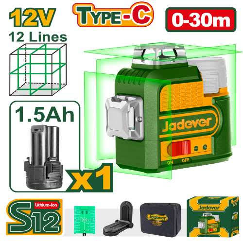 Jadever JDLE8M12 ليفل ليزر شحن 12 فولت 12 خط أخضر