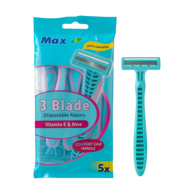ماكنات ماكس النسائية عدد 5 قطع 3 شفرات بالفيتامين اي والصبار 