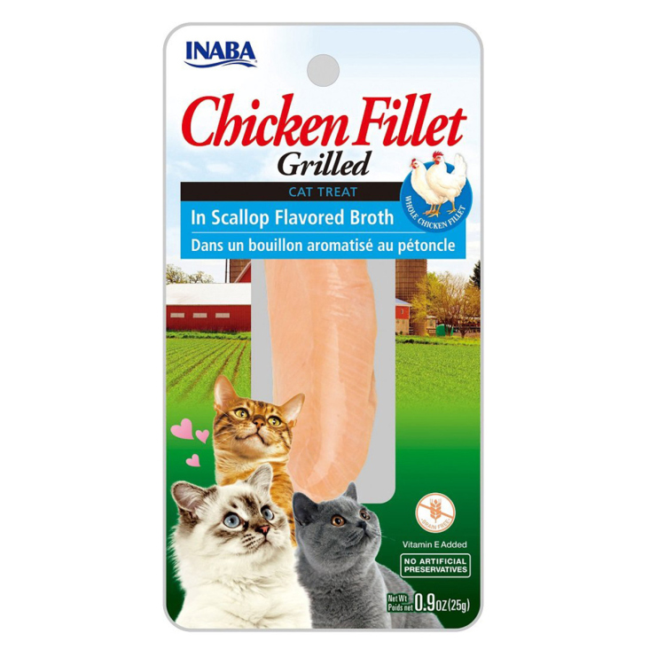فيليه دجاج إينابا المشوي للقطط في مرق بنكهة الإسكالوب 25 جرام