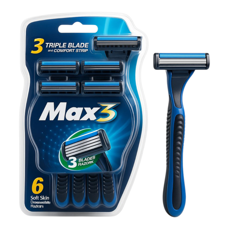 ماكنات حلاقة للرجال ماكس 3 عدد 6 قطع 3 شفرات ذات الرأس المتحرك