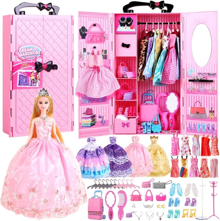 لعبة خزانة باربي مع فساتينها 