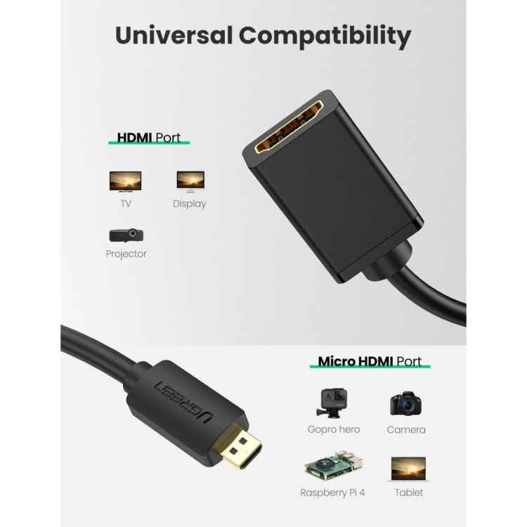 UGREEN 10140-HD107 HDMI MALE TO FEMALE
CABLE 0.5M 4K