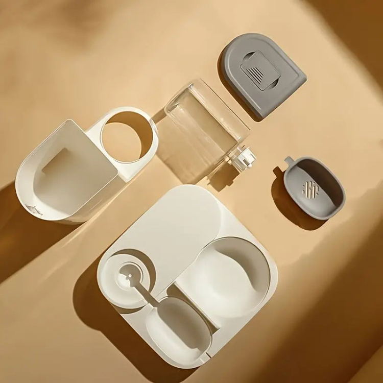 مأكل ومشرب للقطط مع صحن ستانلس ستيل 