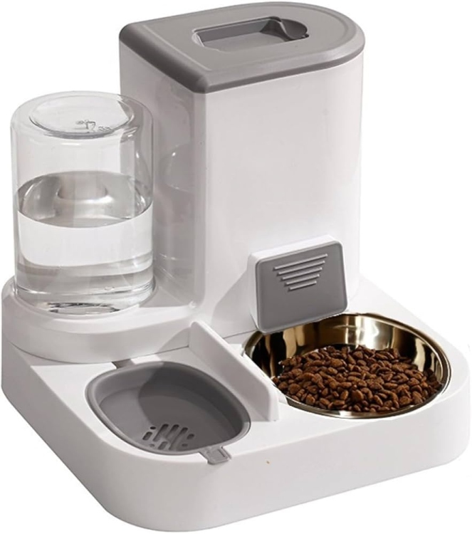 مأكل ومشرب للقطط مع صحن ستانلس ستيل 