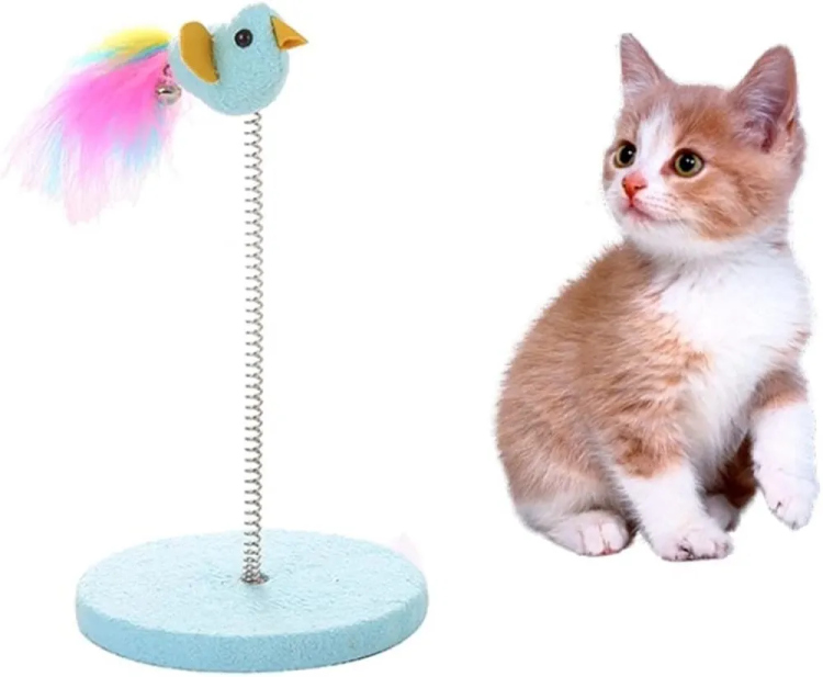 لعبة تفاعلية للقطط مع زنبرك وريش للقطط الصغيرة والقطط النشطة بدون جرس 