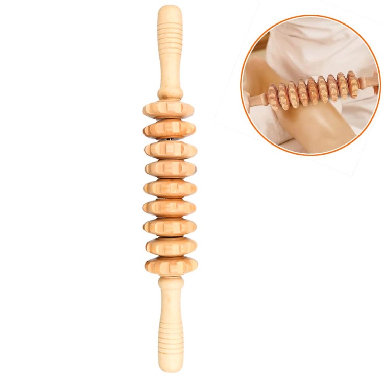 عصا التدليك الخشبيه بتسع عجلات