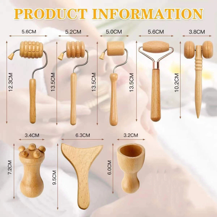 مجموعة أدوات تدليك الوجه الخشبية  8 قطع 