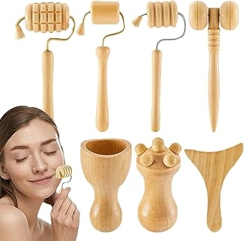 مجموعة أدوات تدليك الوجه الخشبية  8 قطع 