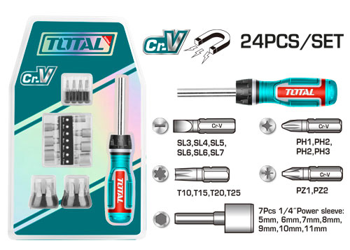 TOTAL TACSD30246 24PCS Ratchet Screwdriver Set طقم مفكات 24 قطعة