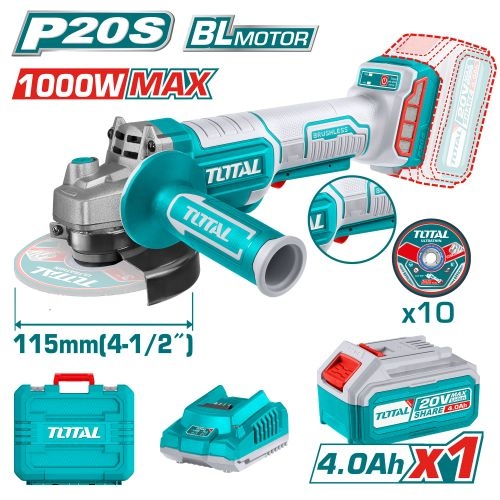 Total TAGLI2111561 صاروح شحن 20 فولت مع بطارية وشاحن 4 أمبير + 10 فيبر حديد