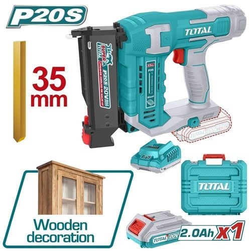 Total TCBNLI3606 فرد طخ مسامير شحن للخشب 20 فولت مع بطارية وشاحن