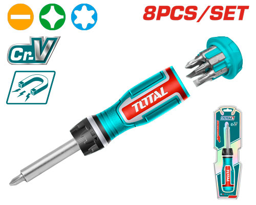 TOTAL TACSD30086 8Pcs ratchet screwdriver set مفك طرطيقة 8 قطع