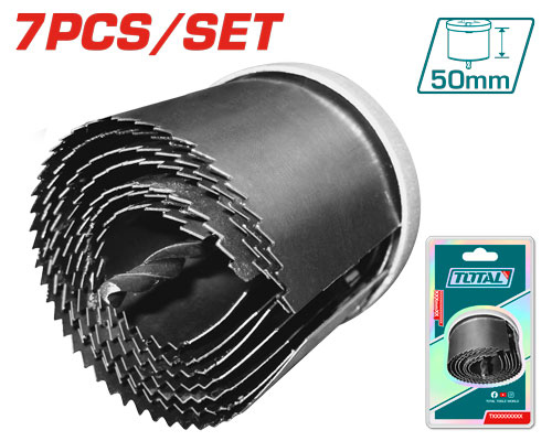 TOTAL TACSH3071 Hole saw set 7pcs hole saw set 7 قطع
Size:26，32，38，45，50，56 طقم هولسو