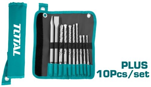 Total TACSD19101 10pcs hammer drill bits and chisels set طقم ريش + ازاميل كبس