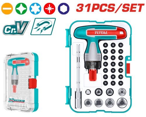 Total TACSD30316 طقم مفكات + بوكسات 31 قطعة