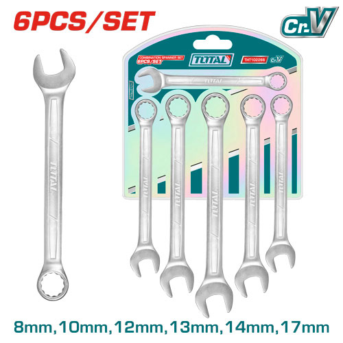 Total THT102266 Combination spanner set طقم شق رنج 6 قطع 8-17 ملم