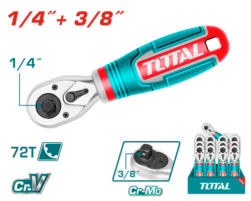Total THT1061438 1/4"&3/8" Stubby ratchet handle طقطيقة