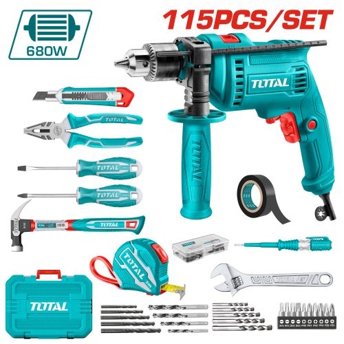 Total THKTHP1152 115 Pcs Tools set 680w
 درل 13ملم 680 واط مع طقم عدة 115 قطعه