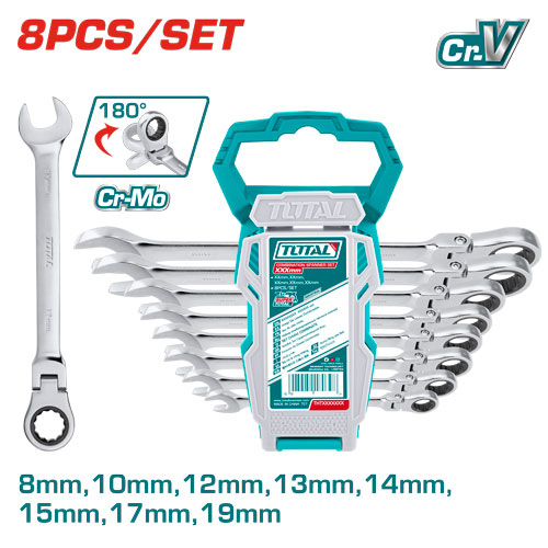 Total THT102RK586   8 Pcs Flexible Ratchet spanner set طقم شق رنج طقطيقة