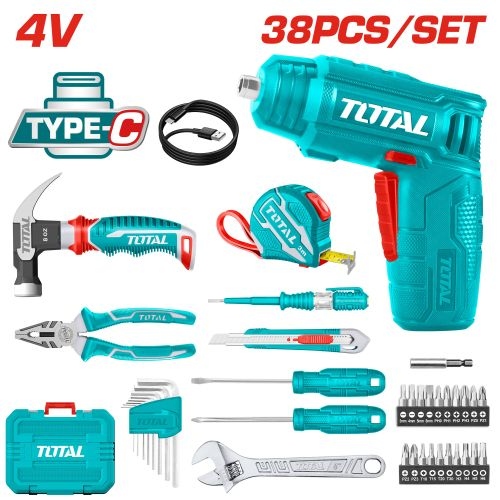 Total THKTHP10386 38 Pcs tools set
  طقم مفك شحن 4 فولت مع عده 38 قطعة عدة