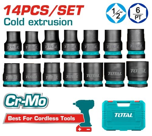 Total THISTD12141 طقم بوكسات اسود 1/2 انش 14 قطعة