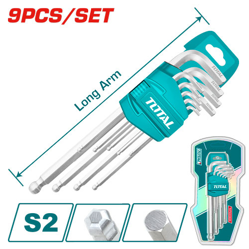 TOTAL THT106291 Hex key 9pcs طقم الن كي مسدس طويل طابة