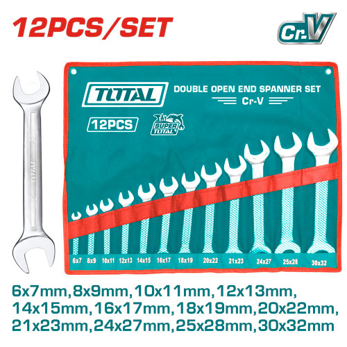Total THT1023121 12 Pcs double open end spanner set طقم شق شق 12 قطعة