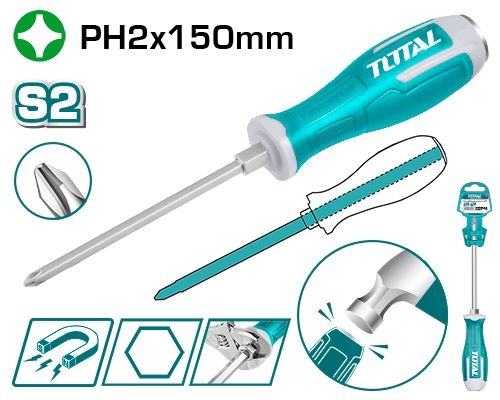 Total THGSPH21506 Phillips go-through screwdriver مفك ضرب مصلب PH2*150