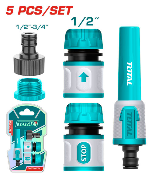 Total THHCS05122 5 Piece Twist Nozzle set طقم كوبلينج زراعي 5 قطع مع رشاش مستقيم
