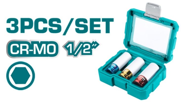 TOTAL THMLNS031 3Pcs 1/2" Non-Marring Lug Nut Socket Set طقم بوكس جنط المنيوم