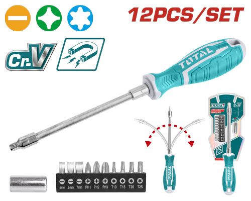 Total THT250FL120612 Pcs Flexible shaft  screwdriver set مفك فلكسبل 12 قطعة