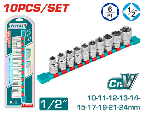 Total THT121101 10 Pcs 1/2" socket set طقم بوكس 10-24 ملم