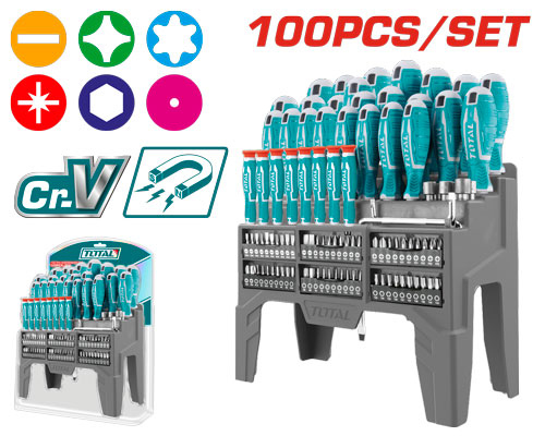 Total THT2506100  طقم مفكات مع راسيات 100 قطعة