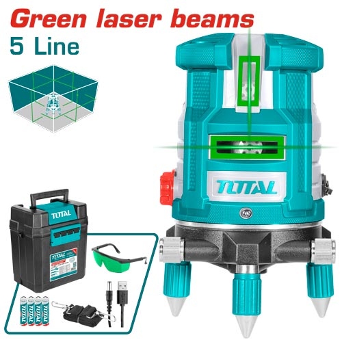 TOTAL TLL305205 Green laser beams 
جهاز ليزر دائري متحرك 5 خط اخضر مع ستاند
Working Range: 0~30 m