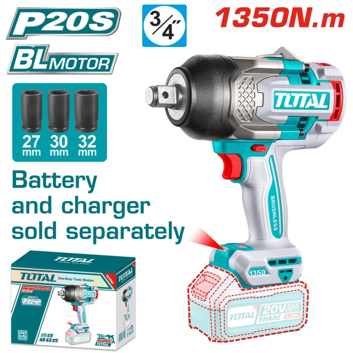 Total TIWLI201351 درل شحن 20 فولت بوكس 1350 نيوتن بدون بطارية
