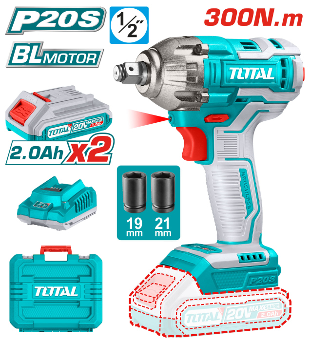Total TIWLI2038
 درل بوكس شحن 1/2 انش 20 فولت  300 نيوتن مع 2 بطارية وشاحن
