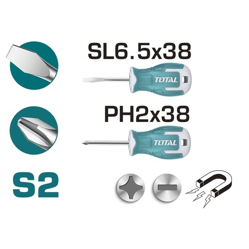 Total THTS20206 2 Pcs screwdriver set طقم مفك طبة عادي ومصلب