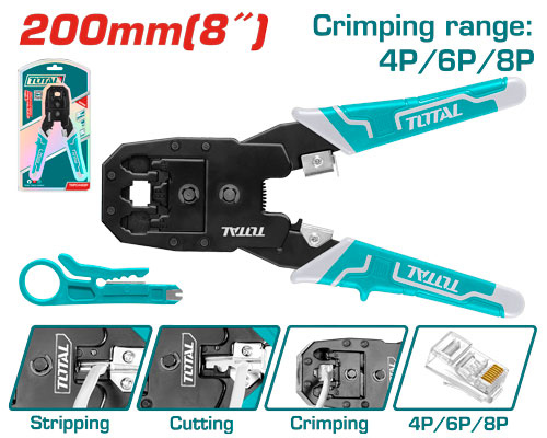 Total TMPC4468P Modular Plug Crimper 8” عراية مع مكبس راسيات