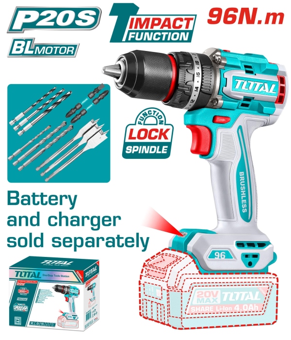 Total TIDLI209681 درل شحن 20 فولت 96 نيوتن بدون بطاريات
