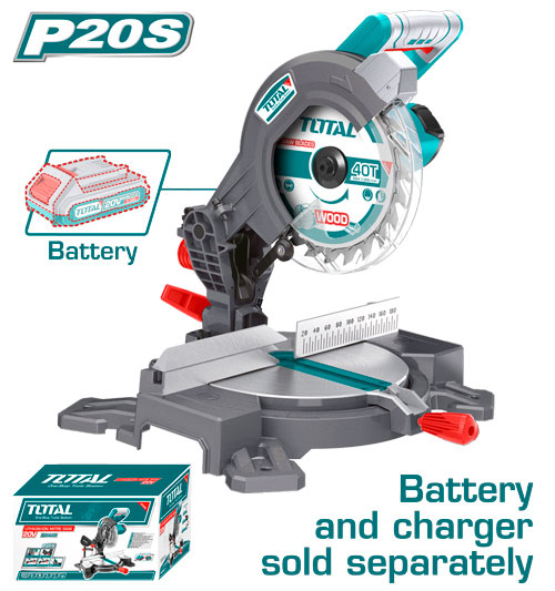 TOTAL TMS2001 Lithium-Ion MITRE saw 20V
 منشار ذيل  شحن بدون بطارية
BLADE SIZE	Φ - 210 Χ 25.4mm